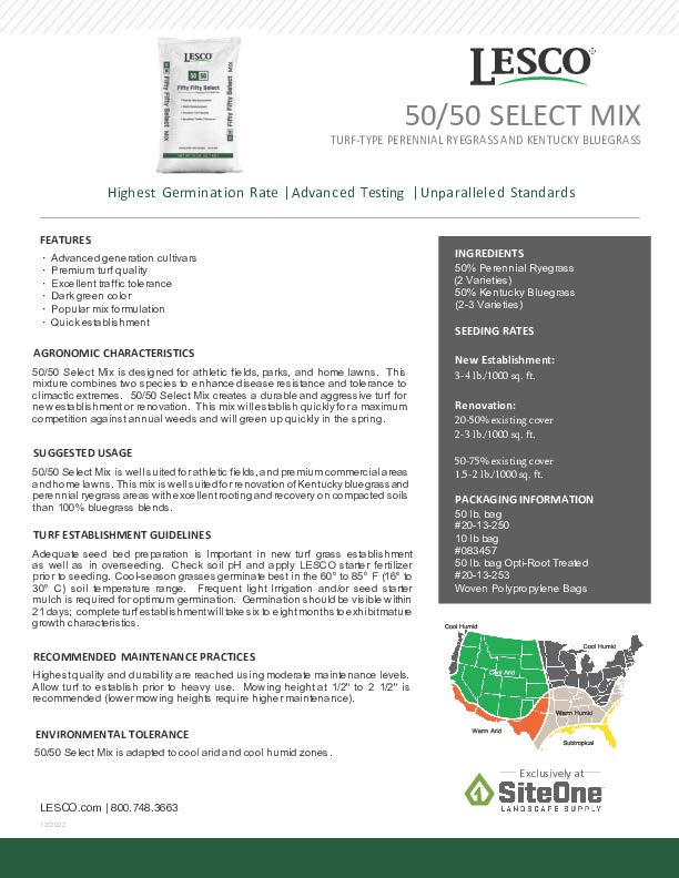 LESCO 50/50 Select Seed Mixture (Full sun) Image